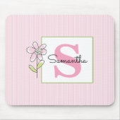 Roze strepen Bloemen Monogrammed Muismat (Voorkant)
