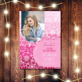 Roze Strepen Boog Foto Bloemen Verjaardag Kaart