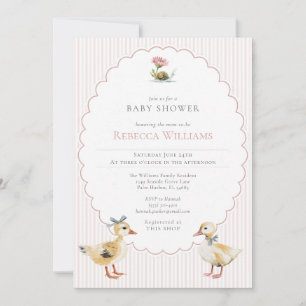Roze Strepen Bos Eendje Boog Baby Shower Kaart