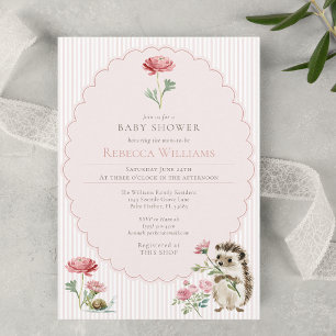 Roze Strepen Bos Egeltje Baby Shower Kaart