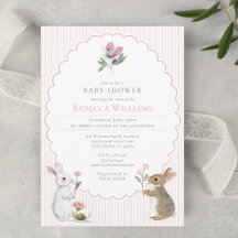 Roze Strepen Bos Konijn Meisje Baby Shower