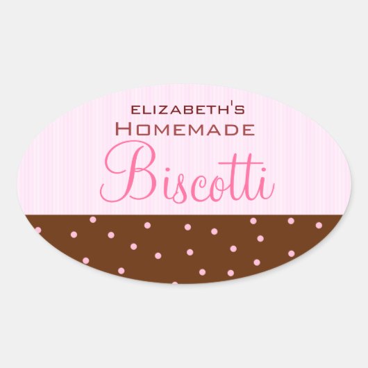 Roze strepen-bruin Stippen zelfgemaakt Ovale Sticker (Voorkant)