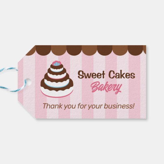 Roze Strepen Cake Bakkerij Bruine luifel Verpakkin Cadeaulabel (Achterkant Horizontaal)