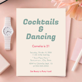 Roze Strepen Cocktails & Dancing 21e Verjaardag Kaart