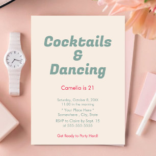 Roze Strepen Cocktails & Dancing 21e Verjaardag Kaart