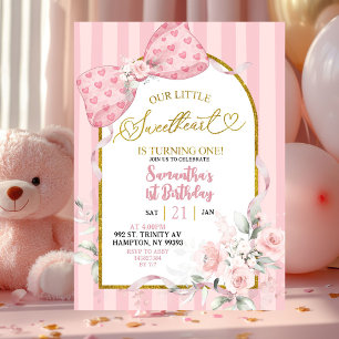 Roze Strepen Coquette Verloofde Eerste Verjaardag Kaart