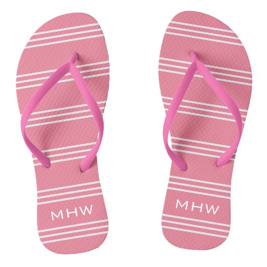 Roze strepen custom monogram sandalen teenslippers (Voetbed)