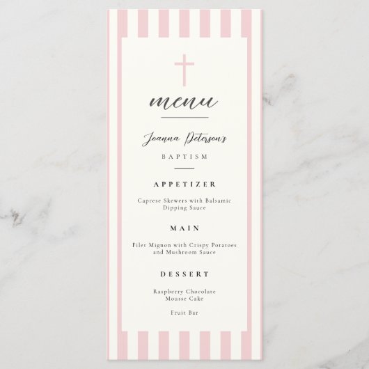 Roze Strepen Doop Platte Menu (Voorkant)