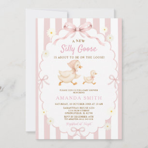 Roze Strepen Dwaze Gans Madeliefjes Bloemige Baby  Kaart