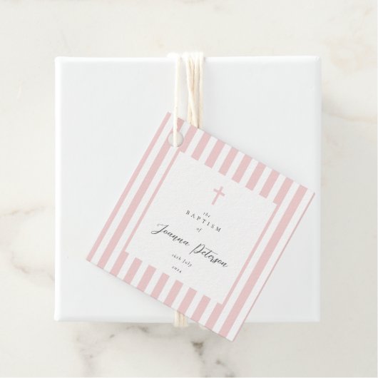 Roze strepen Elegante doop Bedankjes Labels (In situ)