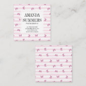 Roze strepen | Elegante glittervlinders Vierkante Visitekaartje (Voorkant / Achterkant)
