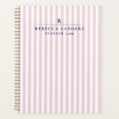 Roze strepen, elegante planner met monogram (Voorkant)