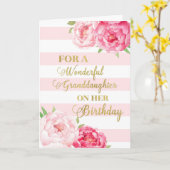 Roze strepen en bloemen kleindochter verjaardag kaart (Gele Bloem)