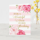 Roze strepen en bloemen Niece Verjaardag Kaart (Gele Bloem)