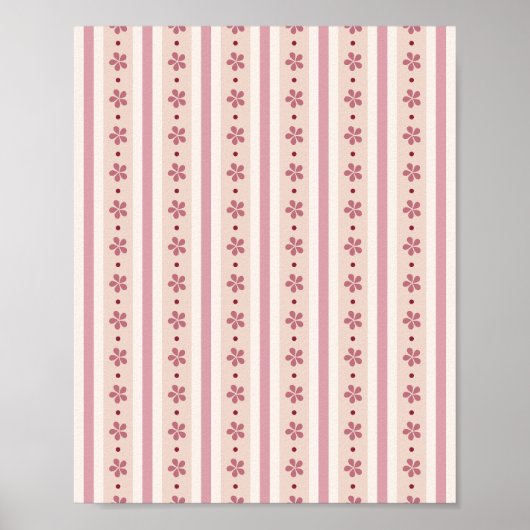 Roze Strepen En Bloemen Poster (Voorkant)
