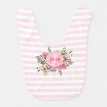 Roze strepen en bloemen, speciaal voor baby Bib on