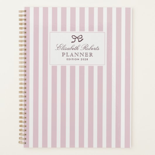 Roze strepen en boog, elegante dagelijkse planner (Voorkant)
