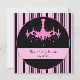 Roze Strepen en Chandelier Square Wedding Kaart