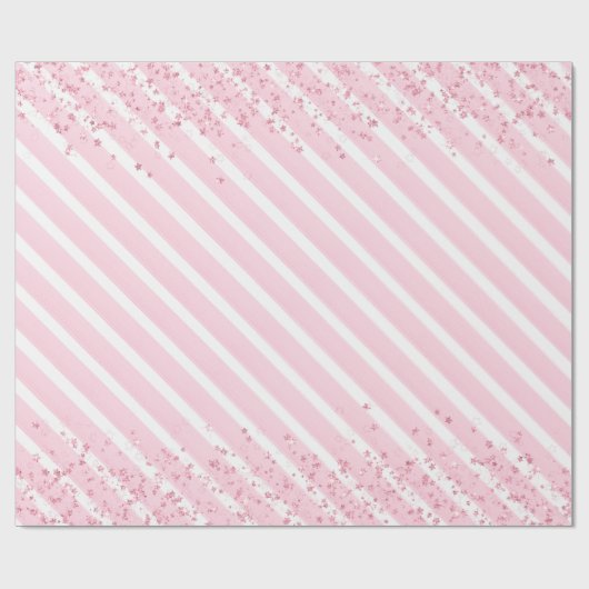 Roze Strepen en Glitter Elegant Cadeaupapier (Vlak)