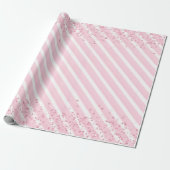 Roze Strepen en Glitter Elegant Cadeaupapier (Uitgerold)