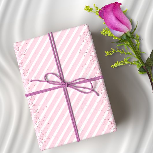 Roze Strepen en Glitter Elegant Cadeaupapier