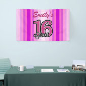 Roze strepen en glitter nummers spandoek (Beurs)