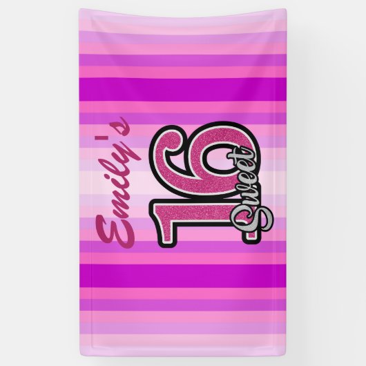 Roze strepen en glitter nummers spandoek (Verticaal)