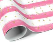 Roze strepen en gouden glitter-meisje cadeaupapier (Rol Hoek)