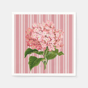 Roze Strepen en Hortensia Cocktail Servet