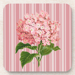 Roze Strepen en Hortensia Harde Kunststof Bier Onderzetter