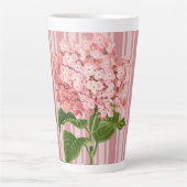 Roze Strepen en Hortensia Latte Mok (Voorkant)