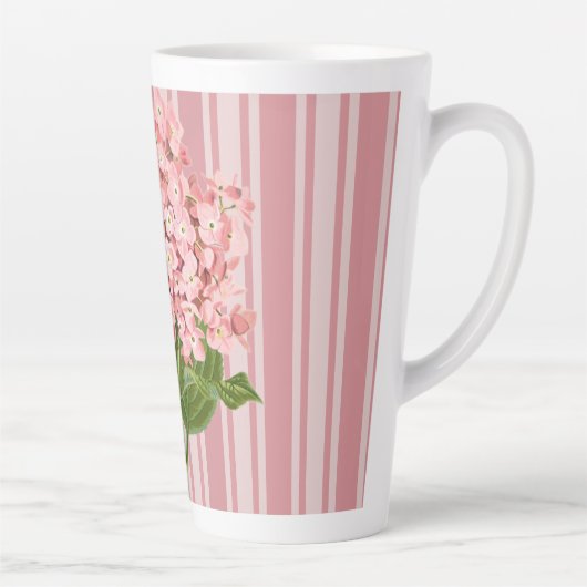 Roze Strepen en Hortensia Latte Mok (Rechts)