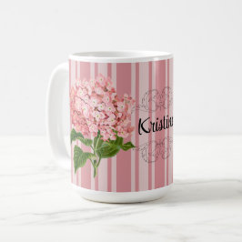 Roze Strepen en Hortensia Voegen een Naam Toe Koffiemok