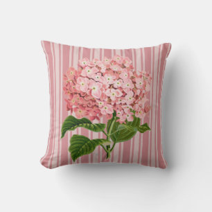 Roze strepen en Hydrangea Kussen