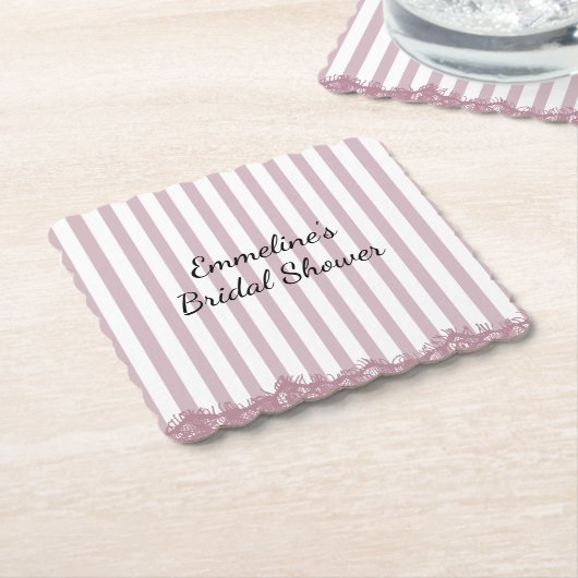 Roze strepen en kant bruids douche kartonnen onderzetters (Gebogen)