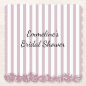 Roze strepen en kant bruids douche kartonnen onderzetters (Voorkant)