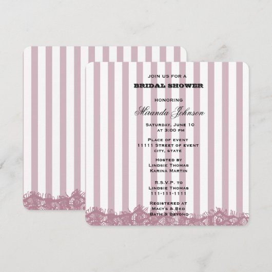 Roze Strepen en Kant Bruids Kaart (Voorkant / Achterkant)