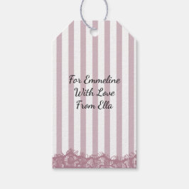Roze Strepen en Kant Bruidsuitvaart Cadeaulabel