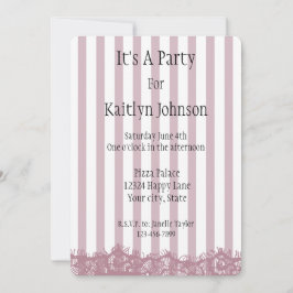 Roze strepen en kant verjaardag kaart