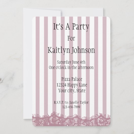 Roze strepen en kant verjaardag kaart (Voorkant)