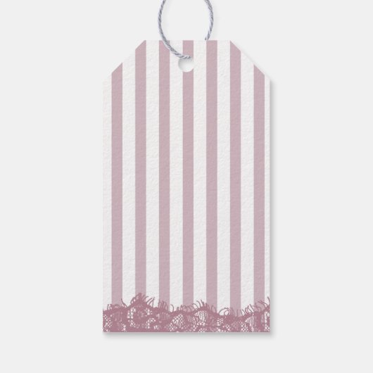 Roze strepen en kant Vrijgezellenfeest Cadeaulabel (Achterkant)