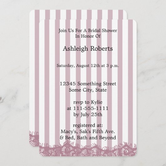 Roze strepen en kant Vrijgezellenfeest Kaart (Voorkant / Achterkant)