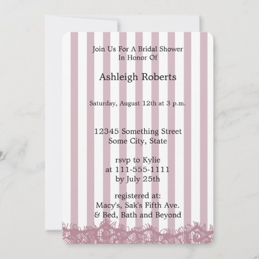 Roze strepen en kant Vrijgezellenfeest Kaart (Voorkant)