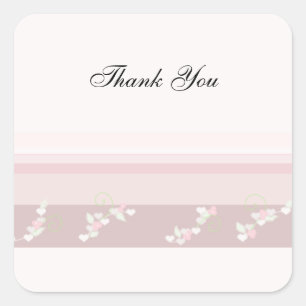 Roze Strepen en Kleine Bloesems Vierkante Sticker