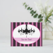  Roze Strepen En Kroonluchter Bewaar De Datum Aankondigingskaart (Staand voorkant)