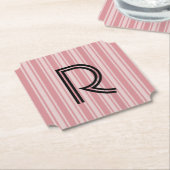 Roze strepen en monogram papier coaster kartonnen onderzetters (Gekanteld)