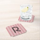 Roze strepen en monogram papier coaster kartonnen onderzetters (Insitu)