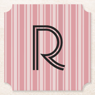 Roze strepen en monogram papier coaster kartonnen onderzetters