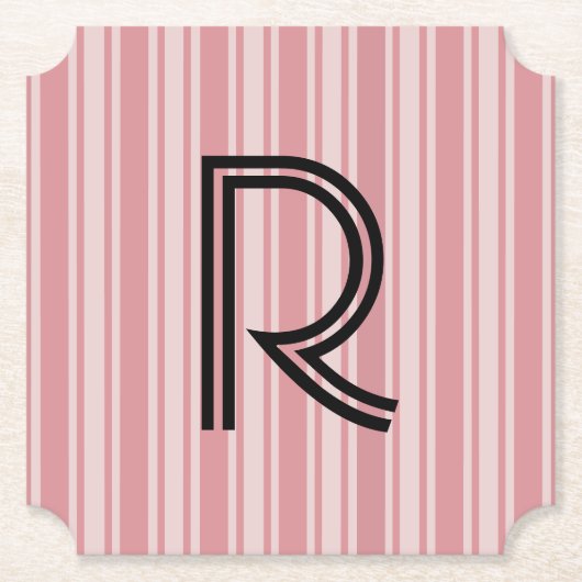 Roze strepen en monogram papier coaster kartonnen onderzetters (Voorkant)