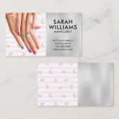 Roze strepen en vlinders | Manicured handen Visitekaartje (Voorkant / Achterkant)